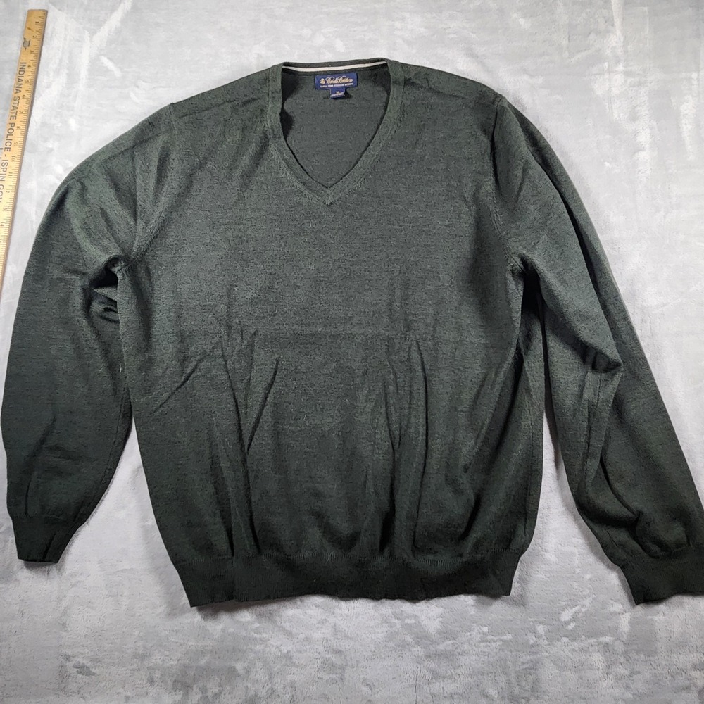 Brooks Brothers Sweater Men's XL Merino Wool Stretch Green V-Neck Pullover